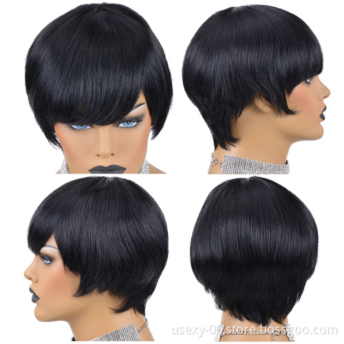 100 Percent Human Hair Full Machine Made Wigs For Women Brazilian Short Pixie Cut Wigs Human Hair